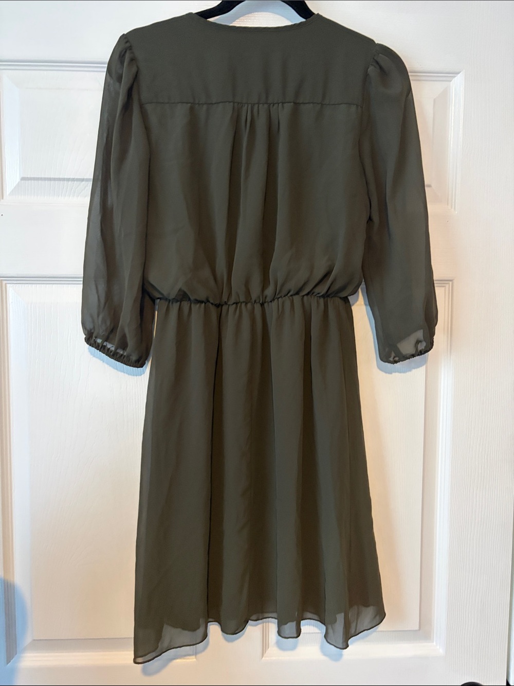 Enfocus Studio Olive Tie-Front Sheer Long Sleeve Dress size 6 - Picture 4 of 12